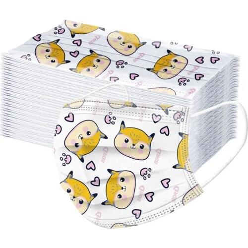 50pcs Hot Sale Cartoon Print Kids Facemask Маски Non Woven Disposable Facemask 3 Layer Scarf Mascarilla Halloween Mask Cosplay