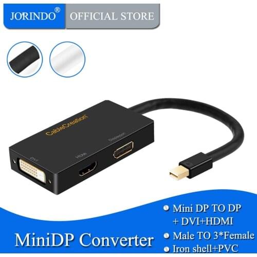 Mini DisplayPort to HDMI DVI DP Adapter, JORINDO 3 in 1 Mini DP (Thunderbolt) to HDMI DP DVI Converter Compatible MACBOOK Pro