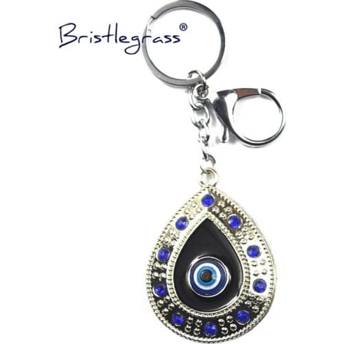 BRISTLEGRASS Turkish Blue Evil Eye 2-Faced Waterdrop Shape Key Chains Ring Holder Keychains Amulets Lucky Charm Pendant Blessing