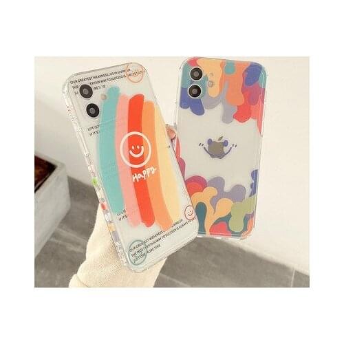Phone Case Korean style rainbow smiley face for iphone12promax mobile phone shell apple 11 transparent xsmax soft female 8plus
