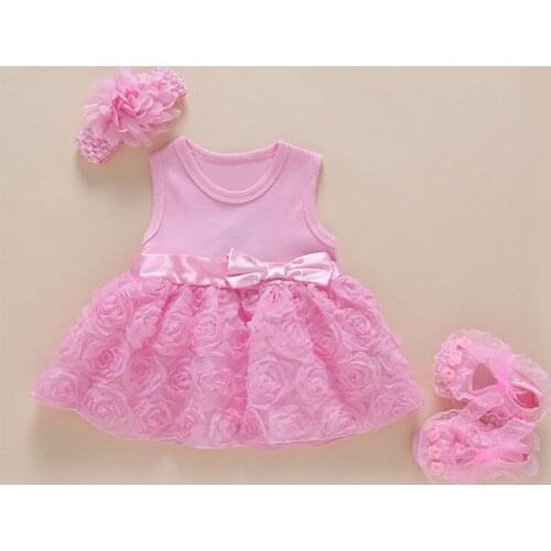 Baby girl 1 year birthday dress pink party Bow knot boutique beautiful infant princess dress cute lace flower baby dresses
