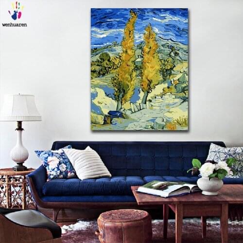 DIY colorings pictures by numbers with colors Saint Remys Poplar Van Gogh picture drawing painting by numbers framed Home