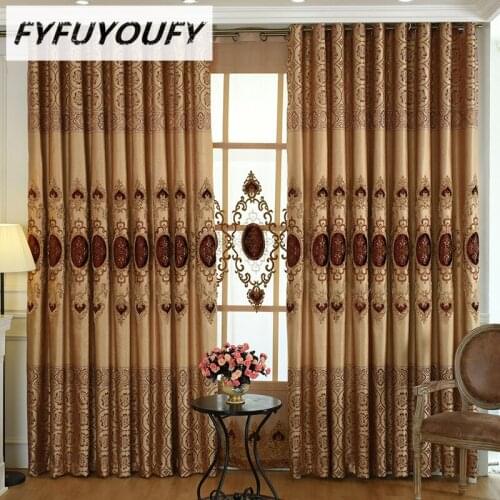 FYFUYOUFY Europe Luxury Embroidered Jacquard Window Curtains for Living Room Kitchen Blackout Curtain French Window Treatments