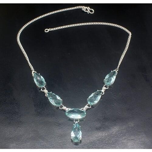 Gemstonefactory Jewelry Big Promotion 925 Silver Fantasy Charm Aqua Topaz Ladies Women Chain Necklace 44cm 202101713