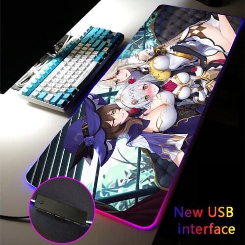 Genshin Impact RGB Mouse Pad USB Hub Anime Sexy Cute Girl MousePad Four USB Docking Dock Typec Interface Multi-interface DeskMat