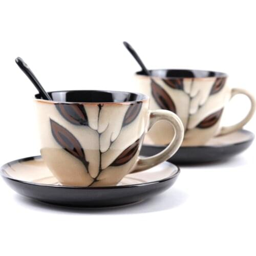 Personalized Ceramic Coffee Cup Set European Style Large Capacity Porcelain Hand Painted Coffee Cup With Saucer Spoon Set