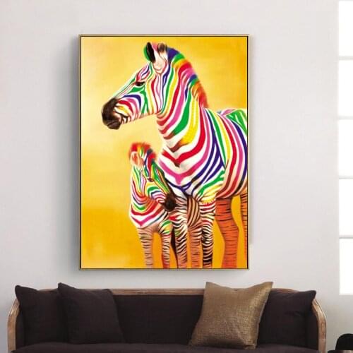 No frame modern cartoon color zebra canvas printings knife oil paintings printed on canvas kid room wall art decoration picture