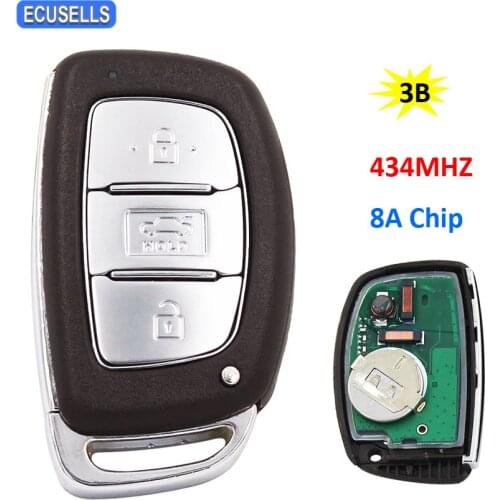 3 Button Smart Remote Car Key 434Mhz 8A Chip for Hyundai New Elantra 2017 2018 2019 with Uncut Blade F0000