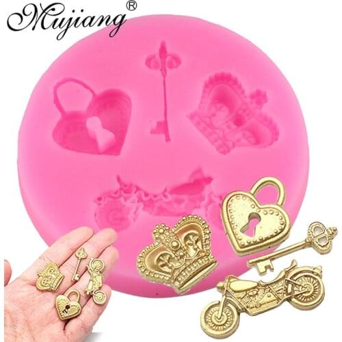Crown Heart Lock Key Set Silicone Mold Cupcake Topper Fondant Cake Decorating Gumpaste Polymer Clay Cookie Candy Chocolate Melts