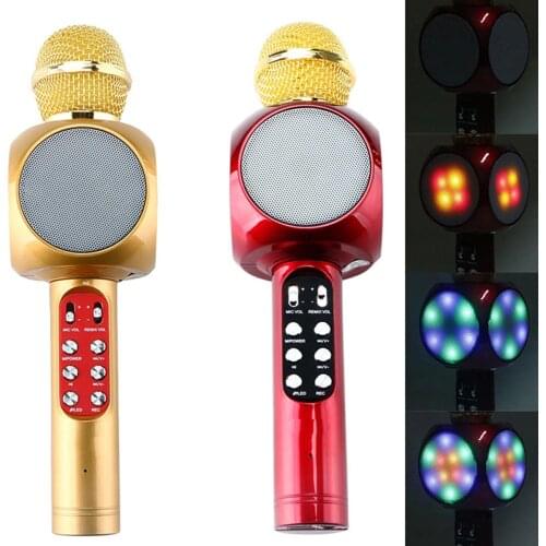 WS1816 Wireless Bluetooth Karaoke Handheld MIC Microphone Music Audio Phone Speaker Singing KTV Flash Led Light Microphones