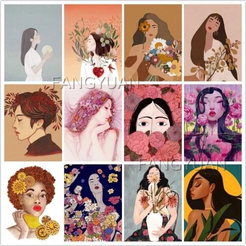 Cartoon Girl Diamond Painting Art Flower Picture Full Square Round Diy Diamond Embroidery Cross Stitch Gift Kits Home Decor
