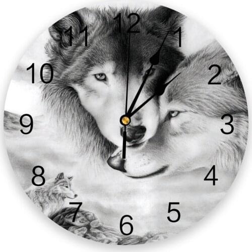 Wolf Love Black And White Wall Clock Kitchen Home Living Room Decorative Kitchen Wall Decor Hanging Clock