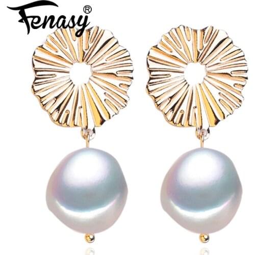 FENASY Natural Freshwater Pearl Gold Color Heart Long Drop Earrings Wedding Engagement Bohemian Party Jewelry
