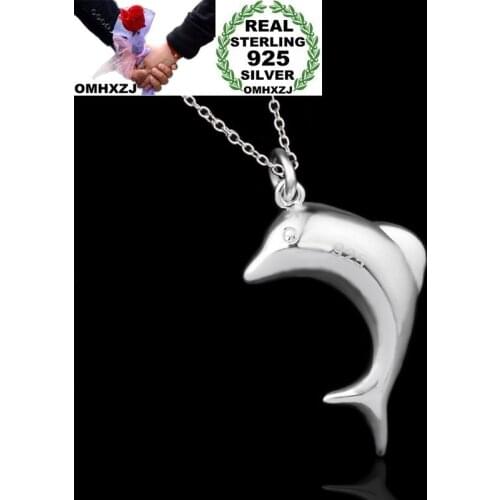 OMHXZJ Wholesale Personality Fashion OL Woman Girl Party Gift Silver Dolphin 925 Sterling Silver Charm Pendant Necklace CH77