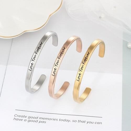 Personalized Women Bracelets & Bangles 3 Colors Engraved Custom Name Stainless Steel Cuff Bangle Fashion Jewelry Accessories