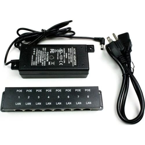 POE-8B Passive 8Port 100Mbps PoE Injector with 48V 60W Power Adapter/Supply For PoE 48v Devices Cameras
