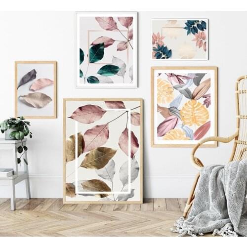 Scandinavian Tropical Plant Poster Green Pink Leaves Canvas Painting Wall Art Nordic Pictures for Living Room Modern Home Decor