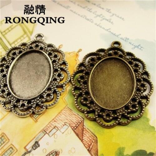 RONGQING 25*18MM 40pcs/lot Retro Necklace Tray Cabochon Base Setting DIY Accessories Wholesale Craft