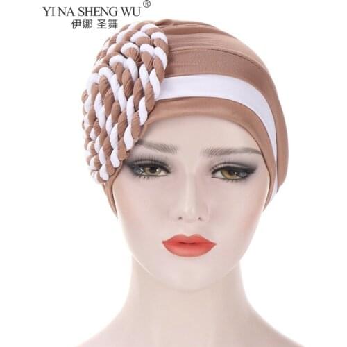 Hats For Women Style Fashion Two-color Toe Cap Trendy India Turban Bonnet Femme Arab Wrap Head Scarf Hat Muslim Woman Inner Cap