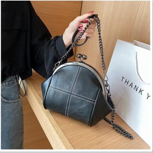 Women Shoulder bag Retro Kiss Lock Crossbody Bags for Female Colored Chains Shell bag Clip wallet Matte pu leather Handbags