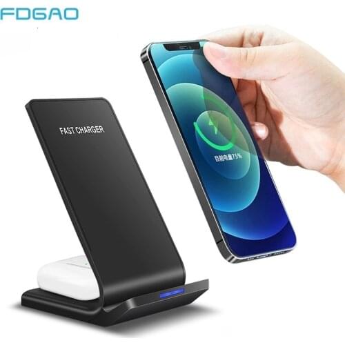 20W Fast Charge 2 in 1 Qi Wireless Charger Dock Stand For iPhone 12 11 XS XR X 8 Airpods Pro For Samsung S21 S20 S10 Galaxy Buds