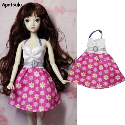 Yellow Flower V-Neck Off Shoulder Bra PINK Lovely Outfits Dresses for Barbie Dolls Clothes for 1/6 BJD Dolls Party Dress Kid Toy