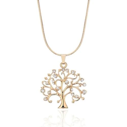 MGFam Tree of Life Pendant Necklace For Women Small 48 cm Snake Chain Fashion Accessory Crystal 3 Gold Color Choice