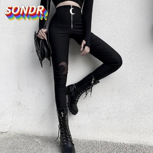 SONDR New Crescent Zipper High Waist Tight Leggings Womens Ins Casual Black Leggings Womens High Street Pencil Pants