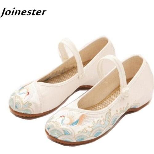 Embroider Summer Shoes for Women Vintage Button Strap Low Heel Pumps Ladies Dress Shoe Female Closed Toe Sandals zapatos mujer