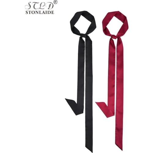 Hot Korean Scarf Narrow Pure Satin Silk Scarf For Women Long Tie Scarf Summer Hats Ribbon Street Ladies Neckerchiefs Size 5X2M