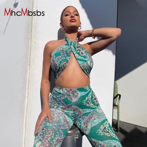 Women Halter Bustier Bodycon Jumpsuit Sexy Hollow Out Print Rompers Women Summer Party Club Sleeveless Skinny One Piece Overalls