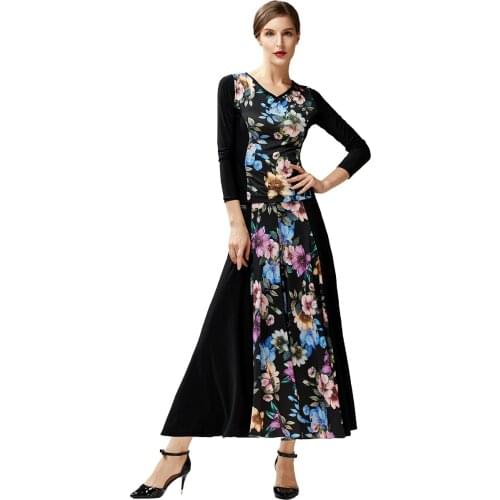 Women Long Elegant Elasic Big Swing Stitching Ballroom Dance Dress For Dancing Waltz Dress Tango Dance Costumes Flamenco Dres