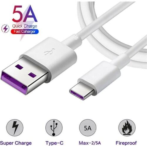 1M USB C Cable 5A Supercharge USB Type C Cable For Huawei P30 Pro P20 5A Quick Charging Fast Charger Cable For Honor 20 10