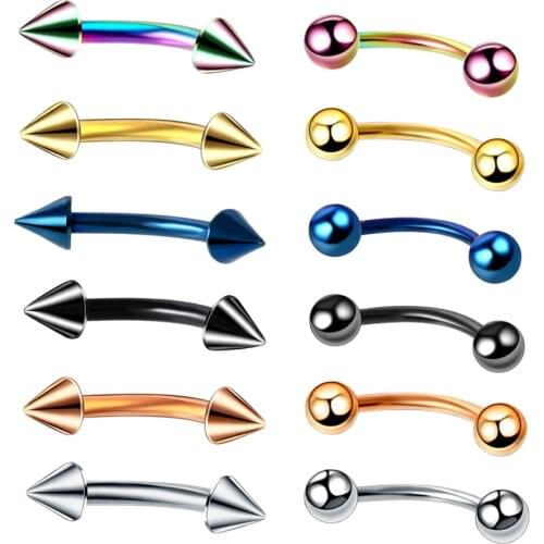 10Pcs/Lot Stainless Steel Banana Barbell Double Spike&Ball End Colorful Curved Barbell Eyebrow Piercing Rings Piercing Jewelry