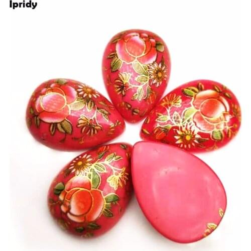 10 Pcs/lot 18x25mm Japan Painting Drop Beads, Flat Tteardrop Beads with Vintage Japanese Colored Drawing for DIY Jewelry Making