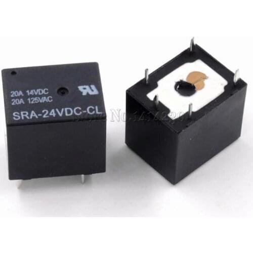 10Pcs 24V 20A DC Power Relay SRA-24VDC-CL 5Pin PCB Type In stock Black Automobile relay