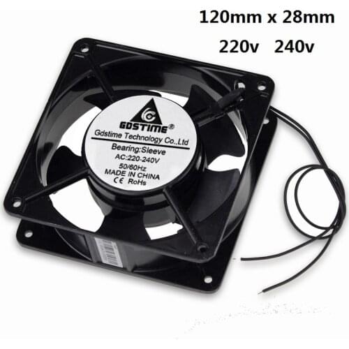 100 pcs Gdstime 120mm Metal Exhaust AC Cooling Fan 12cm AC Fan 220V 240V 120x120x38mm 2-Wire Without Connector 12038s