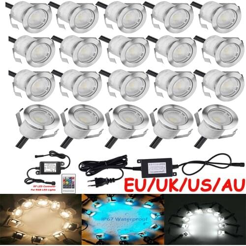 20Pcs/Set 30mm 12V IP67 Outdoor Terrace LED Deck Stair Step Rail Lights Waterproof Yard Garden Pathway Patio Landscape Lamp