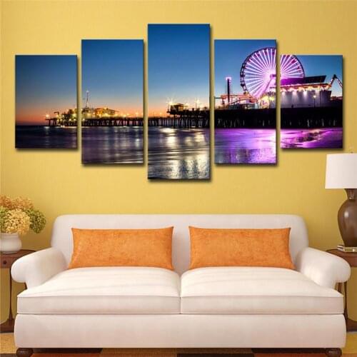 5 Pieces Canvas Wall Art Painting Modern Home Decoration Pictures Living Room Framework Beach Ferris Wheel Landscape Poster