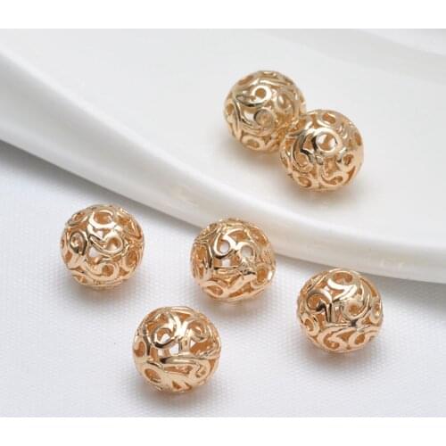 5pcs 24K Gold Plated 8.5mm 10.5mm on Brass Metal Hollow Loose Crafts Beads