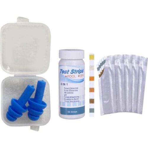 50pcs Pool Test Strips 6 IN 1 Swimming Pool Spa Hot tubs Tester Strips pH Testing Paper with 1 Pair Earplug Gift