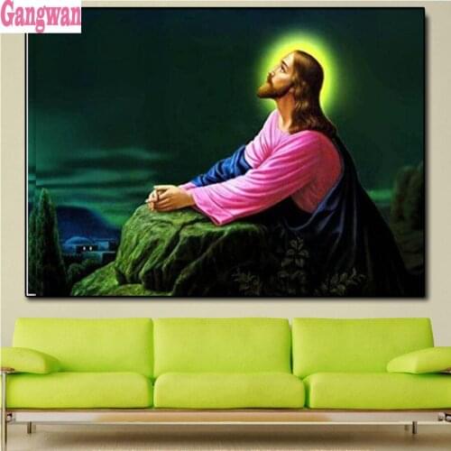 5D Diamond Painting Full Square round Religons Icon Diamond Embroidery Portrait Jesus Thinking Beaded Painting Cross Stitch Kit