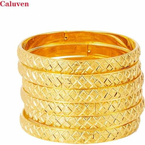 6pcs Ethiopian African Gold Bracelets&Bangles Dubai Bangles for Women Arabic Bangles with Charm Indian Bracelets Bridal Jewelry