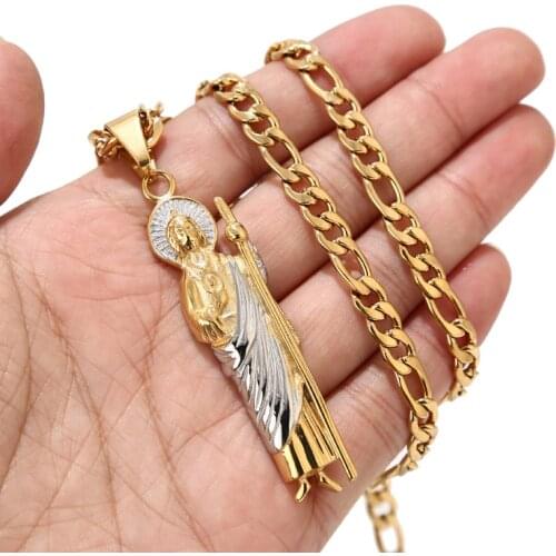 63MM Stainless Steel Jude Thaddeus Pray Charm Pendants Necklaces Cross Jesus Crucifix Bible Prayer Christian For Men Gifts 24