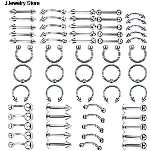 8/40/60Pcs Mixed Styles Stainless Steel Eyebrow Navel Belly Lip Tongue Nose Piercing Bar Ring Labret Barbell Tunnel Body Jewelry