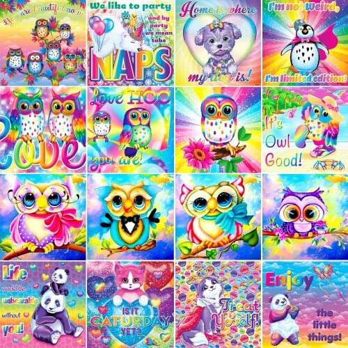 5D DIY Diamond Embroidery Cartoon Color Owl Full Circle Diamond Painting Animal Cross Stitch Mosaic Rhinestone Home Decoration