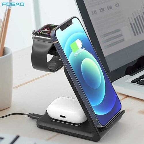 15W 3 in 1 Qi Wireless Charger for iPhone 13 12 11 Pro XS XR X 8 Fast Charging Dock Station For Apple Watch 6 5 4 3 AirPods Pro