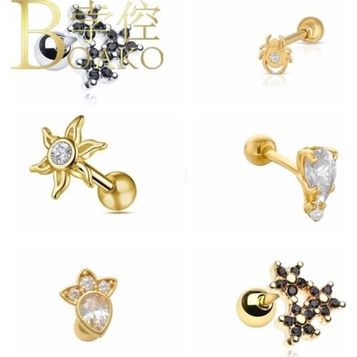 BOAKO Mini Zircon Piercing Stud Earring 925 Sterling Silver Earrings For Women 2020 Pendientes Brincos Arete Girls Fine Jewelry