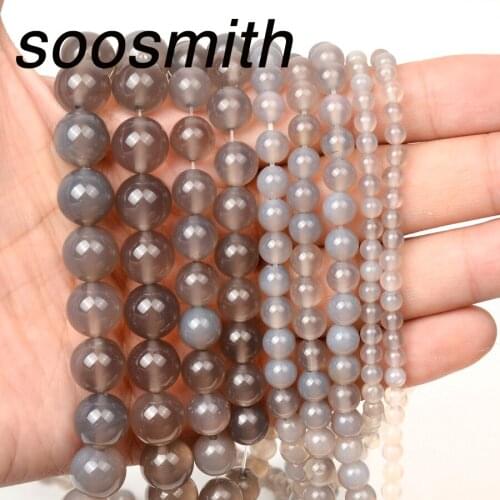Igh Quality 4-12MM Natural Gray Agates Stone Beads for jewelry making Top Quality Natural Stone Beads Diy Craft Handamade
