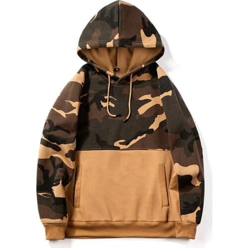 Men Camouflage Splicing Fleece Hoodies Big Sports Leisure Coat Pocket Party